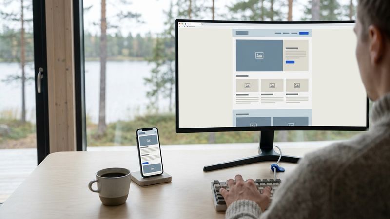 Webdeveloper test een HTML-prototype op een groot scherm en smartphone
