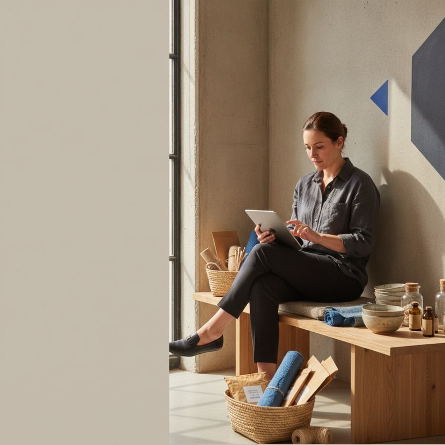 Ondernemer beheert producten en bestellingen op een tablet