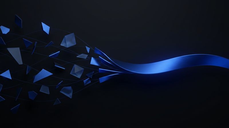 Losse abstracte tekstfragmenten convergeren naar één doorlopende lichtende band
