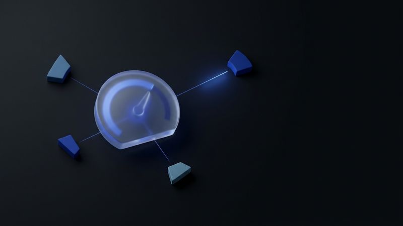 Abstracte donkere illustratie van een meetinstrument dat met fijne lijnen verbonden wordt aan webpagina's