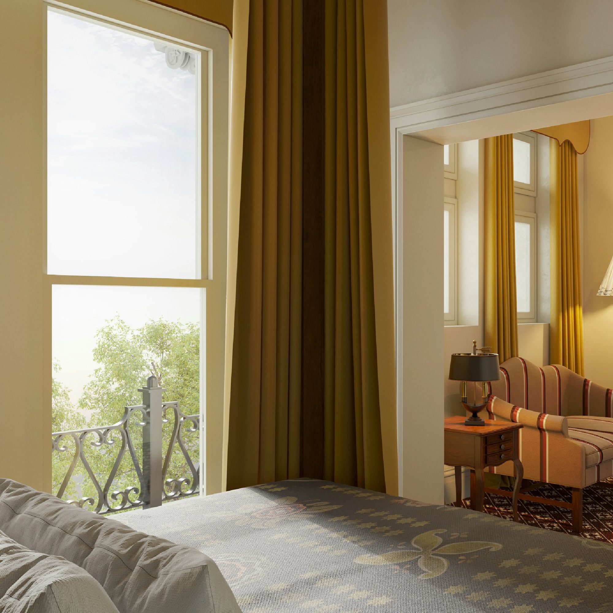Richmond Hotel Shenandoah Mansions Guest Suite Window and Bed