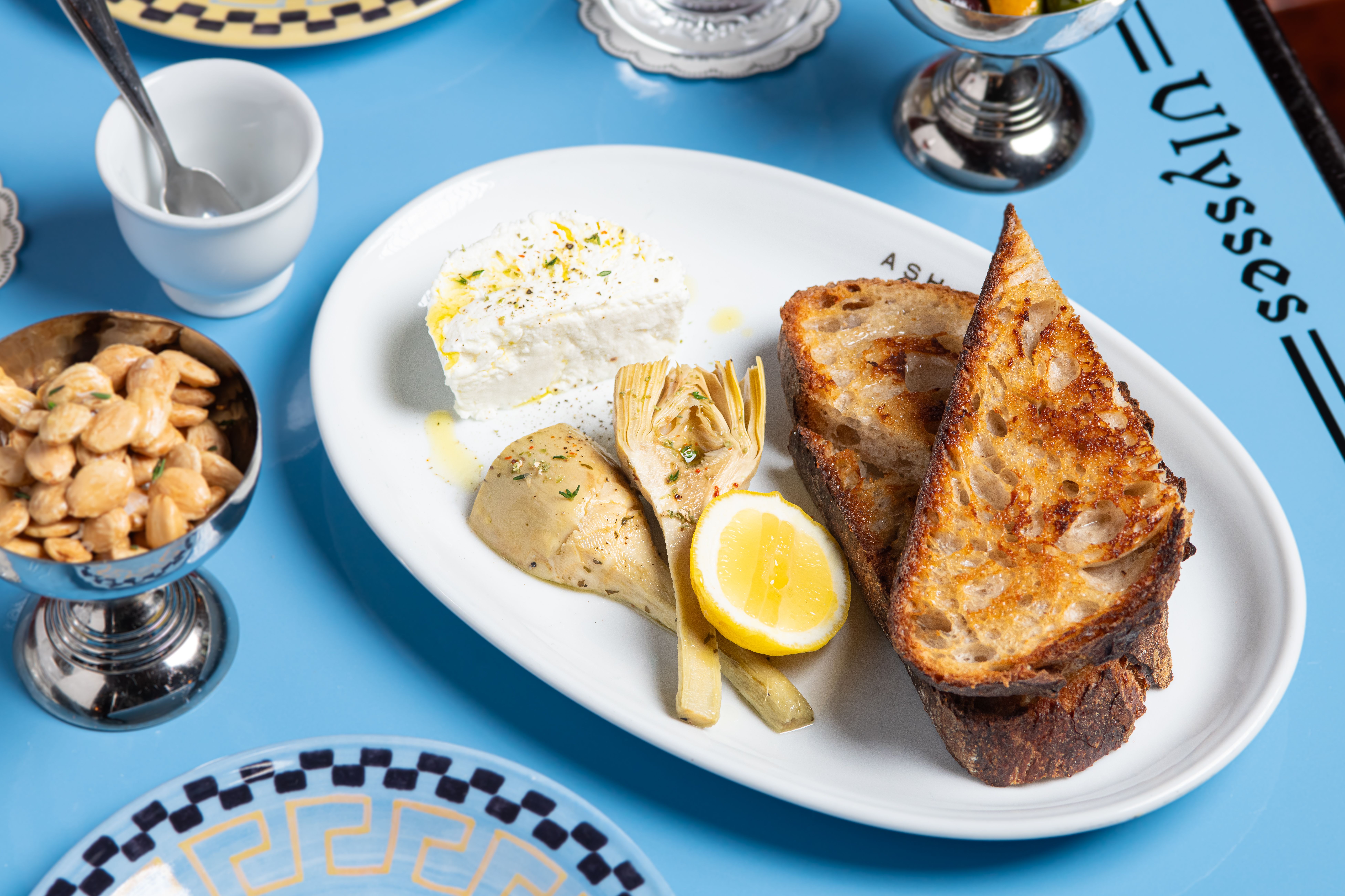 formage blan, toasted bread and almonds