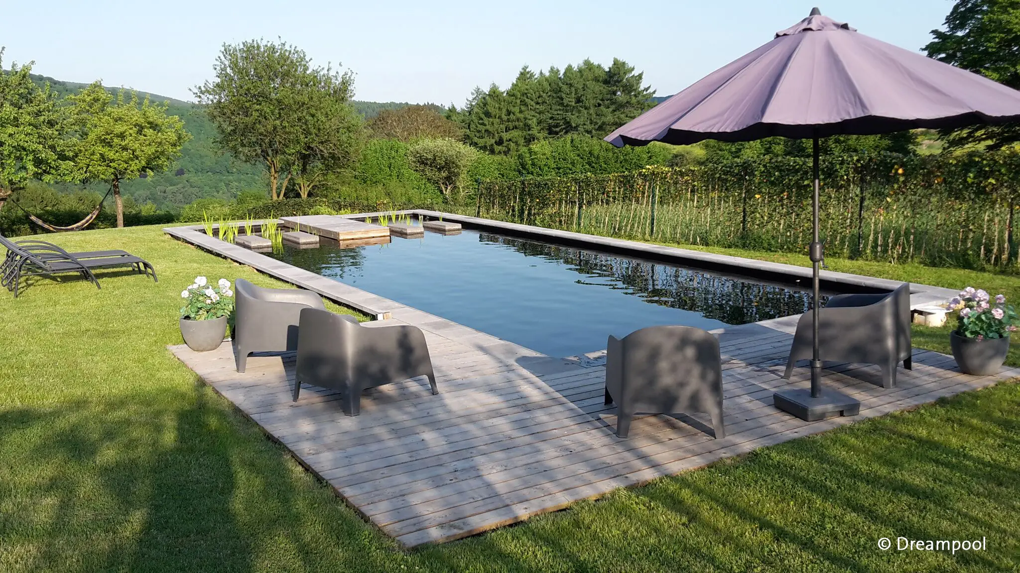 A pond with a waterproofing membrane liner