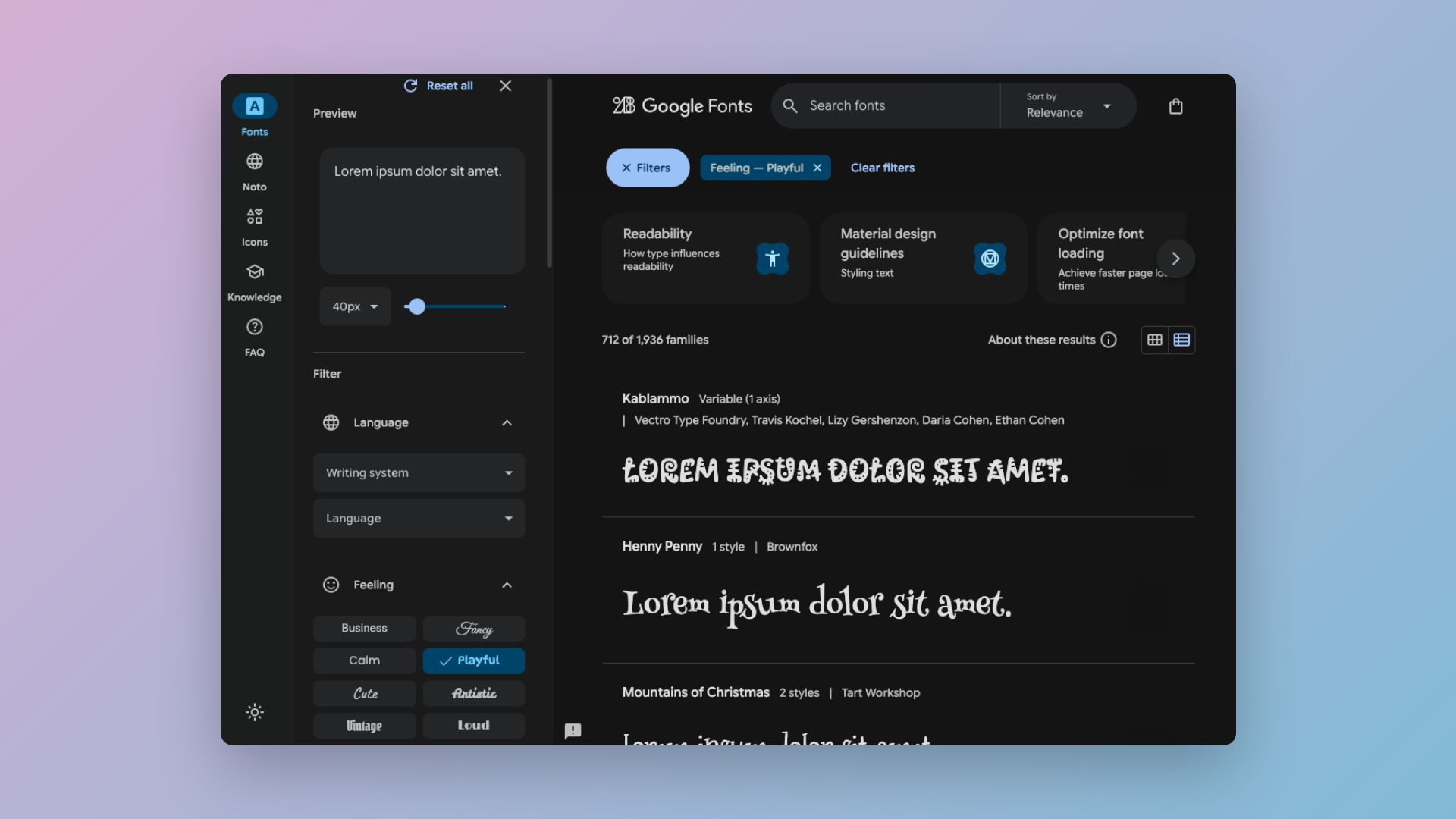 Google Fonts interface showing font selection for commercial use