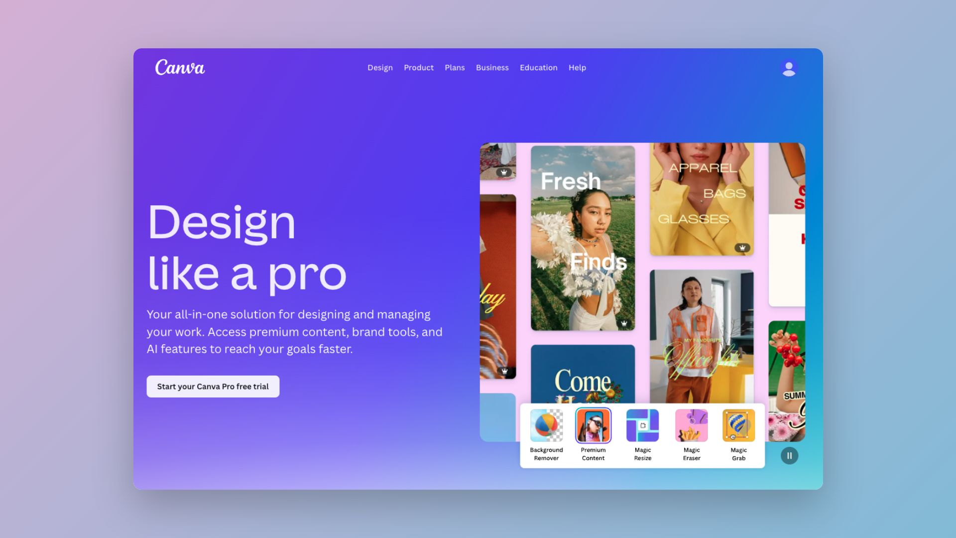 Canva Pro interface showing drag-and-drop design templates for print products