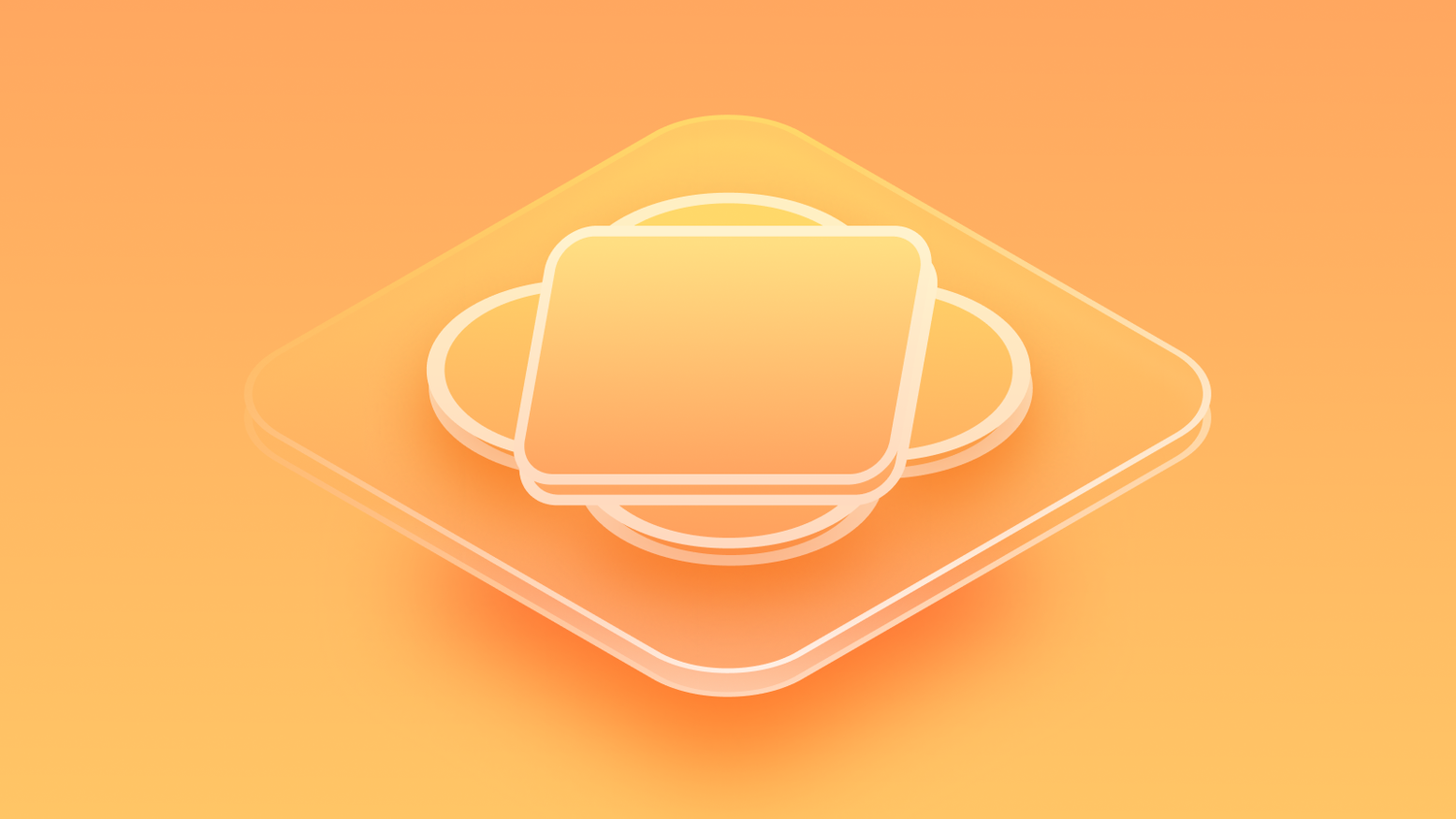 Abstract gradient image with layered translucent squares and circles, featuring an orange and yellow color scheme.