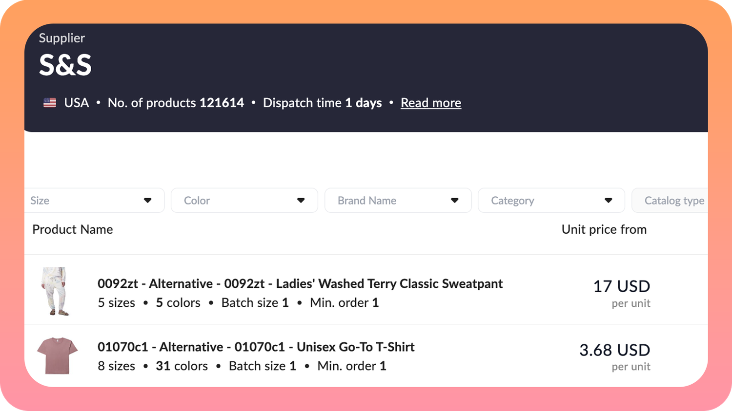 GelatoConnect Procurement Apparel S&S