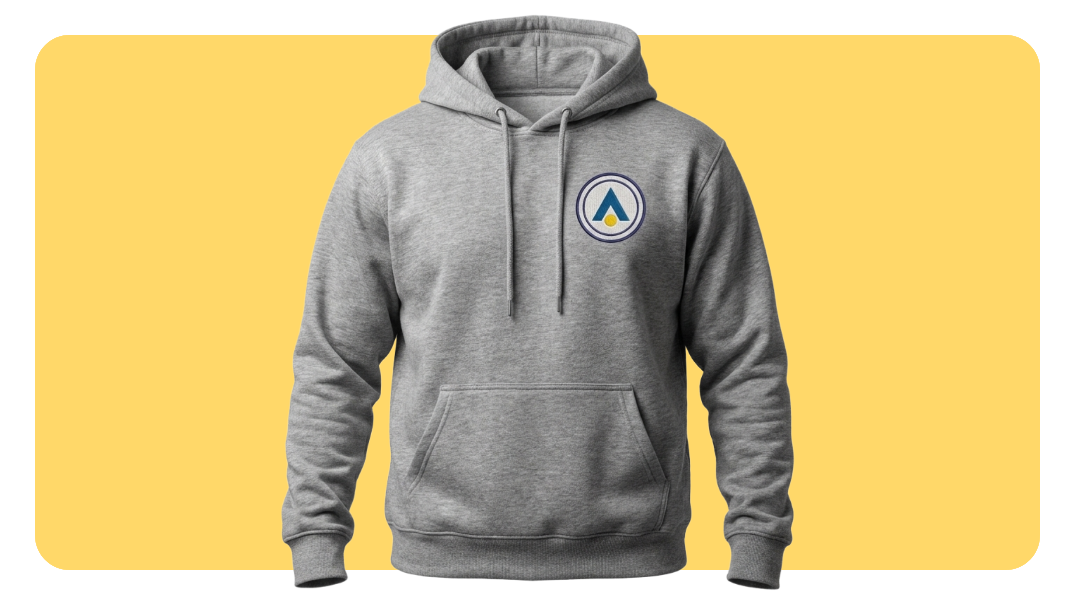 Gray hoodie with a logo embroidered on the chest through Gelato production on demand