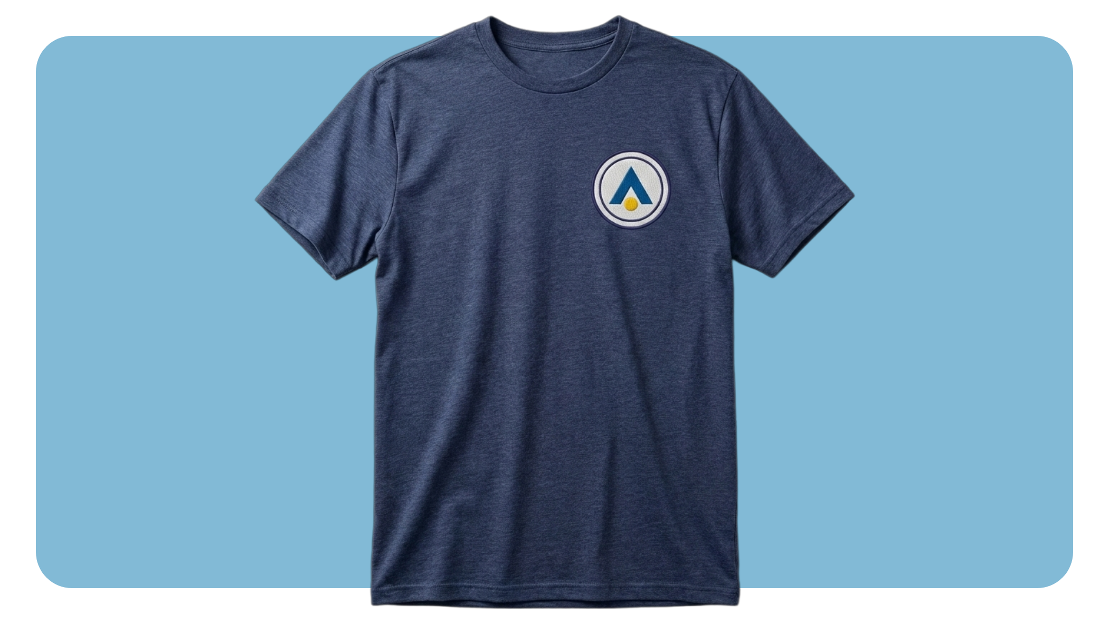 Navy shirt with a logo embroidered on the left chest through Gelato production on demand