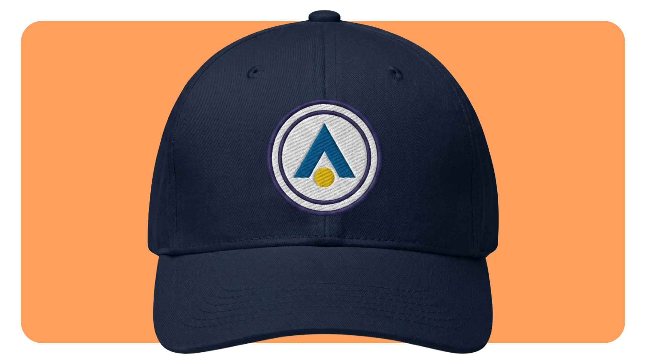 Navy baseball cap with a logo embroidered on the front panel through Gelato production on demand