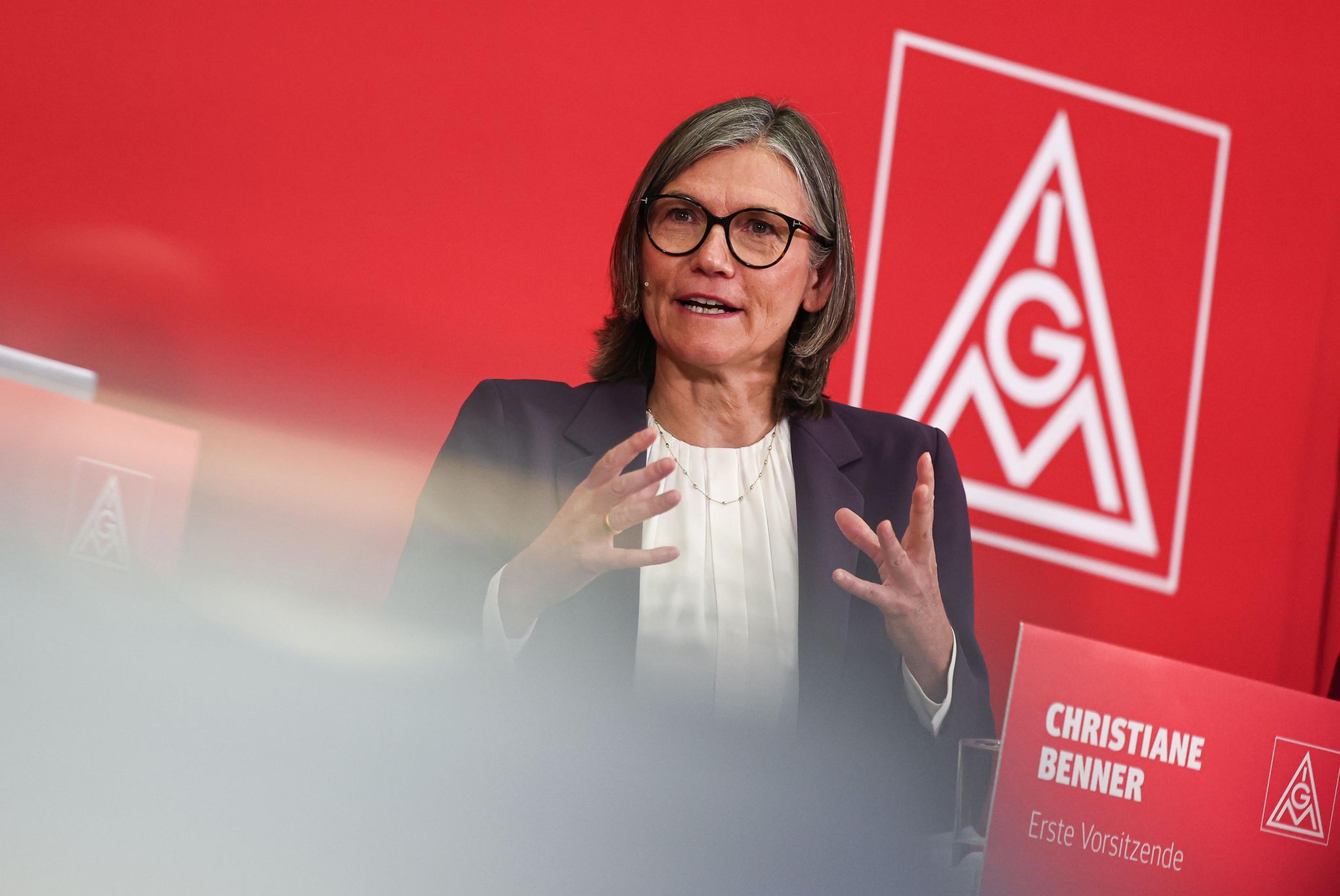 Christiane Benner, 1. Vorsitzende der IG Metall, spricht auf der IG Metall Jahreskonferenz.