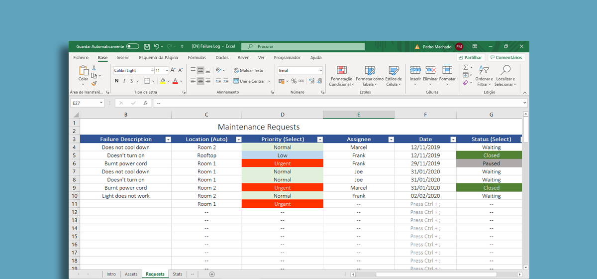 Managing Maintenance Requests in Excel