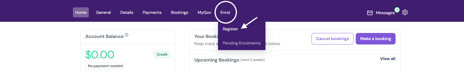Enrol Register Screenshot