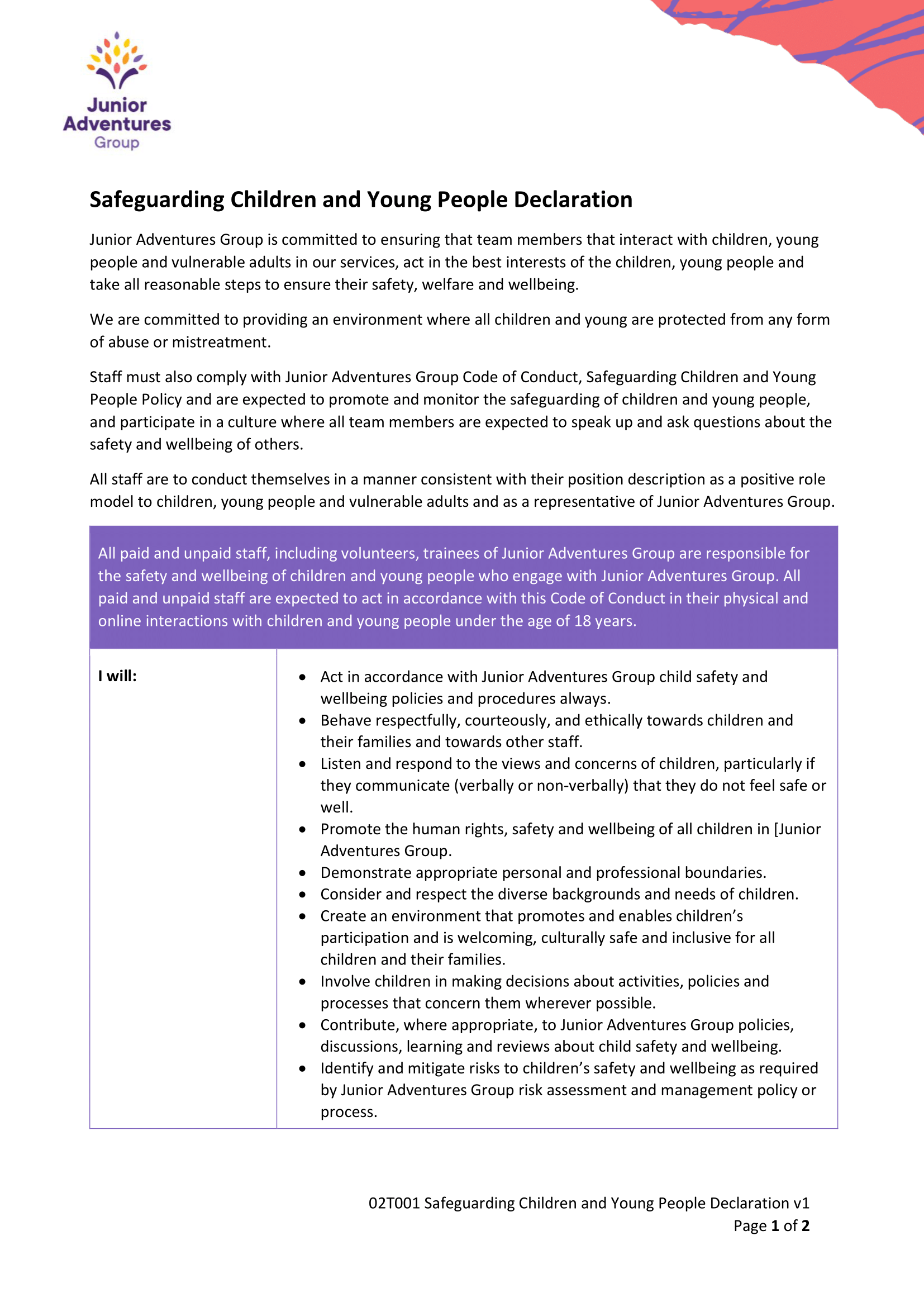 02T001 Safeguarding Children and Young People Declaration-1