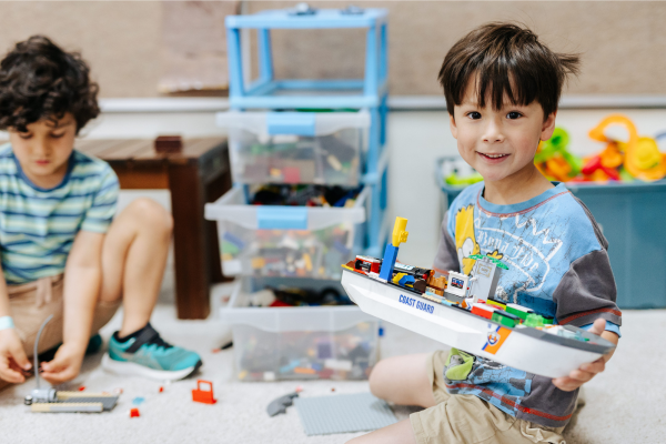 Child building a boat