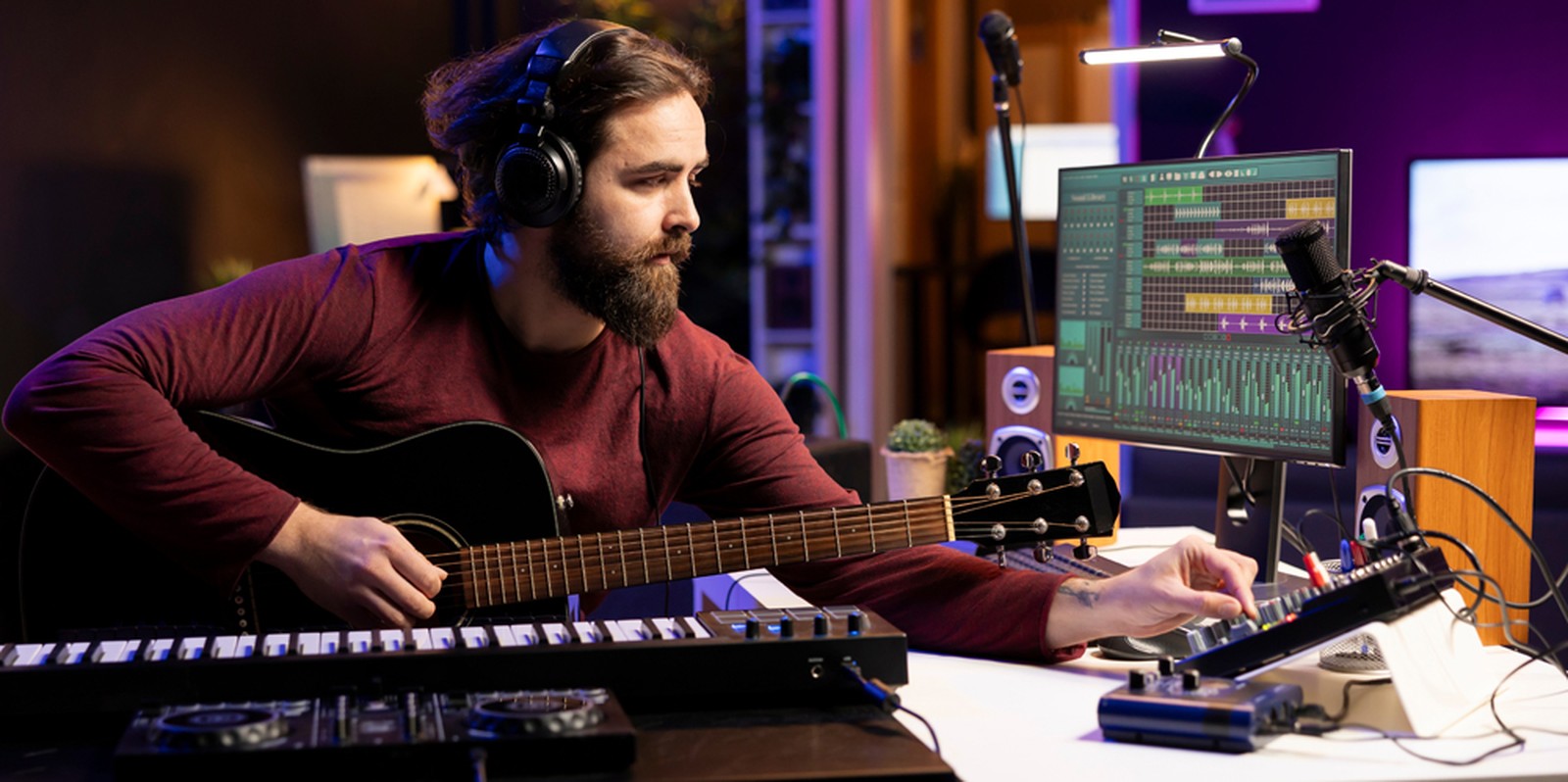 Studiomusiker mit Akustikgitarre