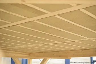 Dachkonstruktion aus Holz und Lehm