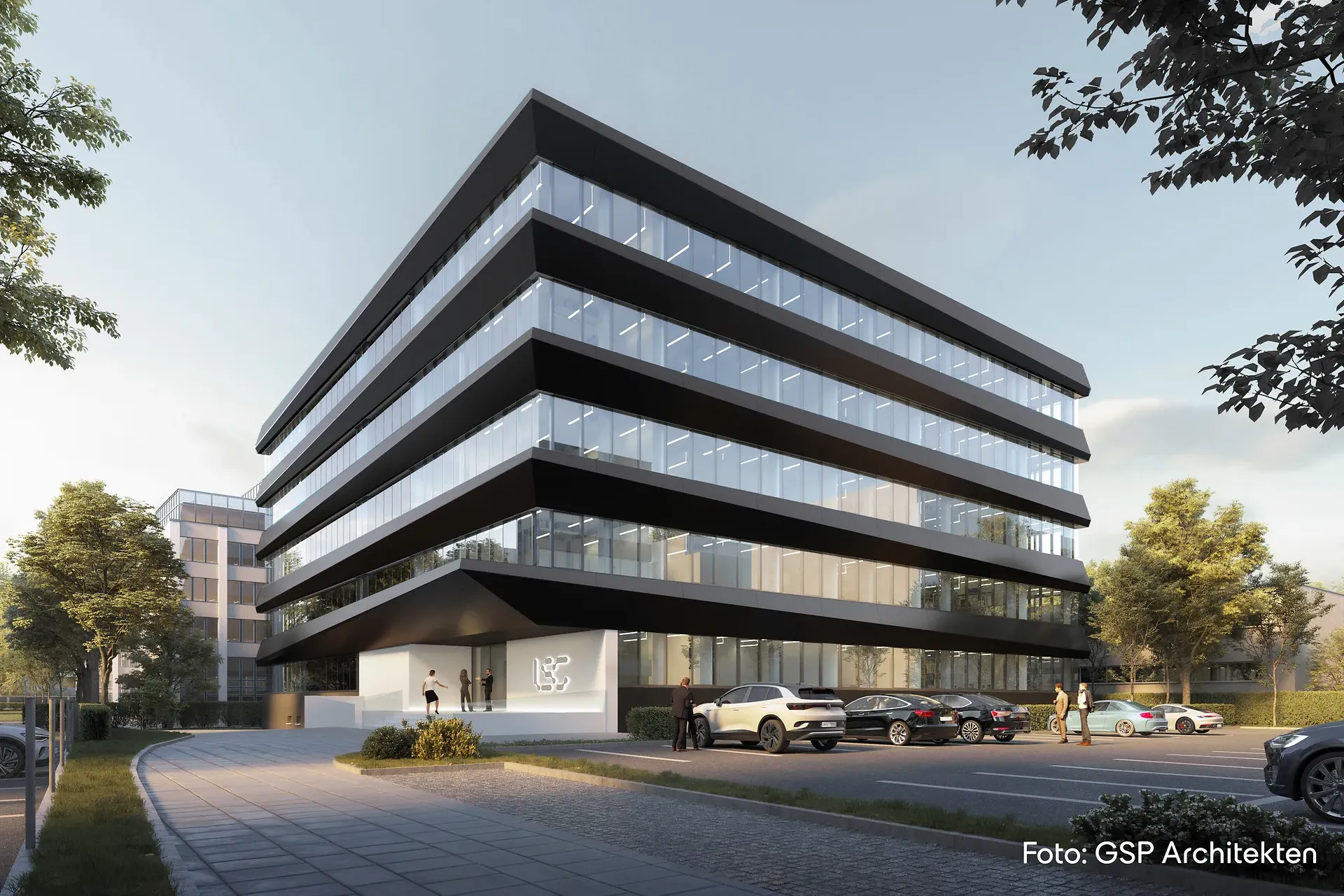 Modernes Rendering des Life Science Centers in München Martinsried, gebaut von Geiger Schlüsselfertigbau.
