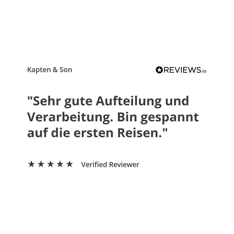 Kundenrezension für den Kapten & Son Lisbon Duffle Backpack Medium in Schwarz: „Sehr gute Aufteilung und Verarbeitung. Bin gespannt auf die ersten Reisen." – 4 Sterne, verifizierter Käufer
