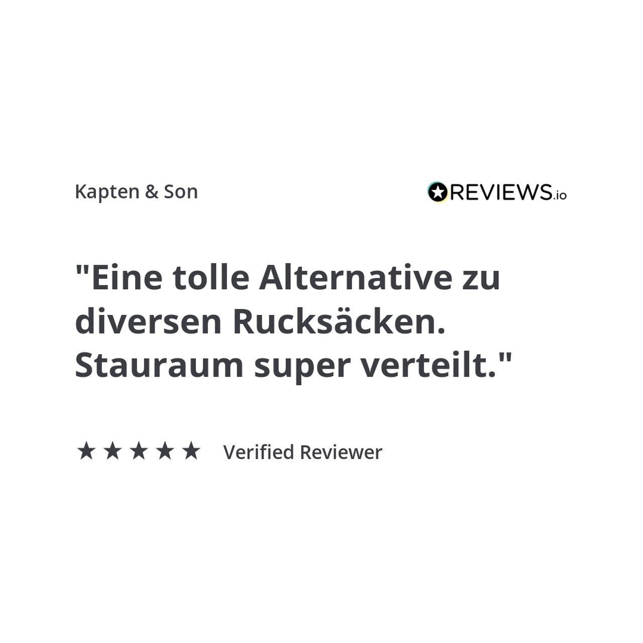 Kundenrezension für den Kapten & Son Helsinki Pro Rucksack in Schwarz: „Eine tolle Alternative zu diversen Rucksäcken. Stauraum super verteilt." – 5 Sterne, verifizierter Käufer