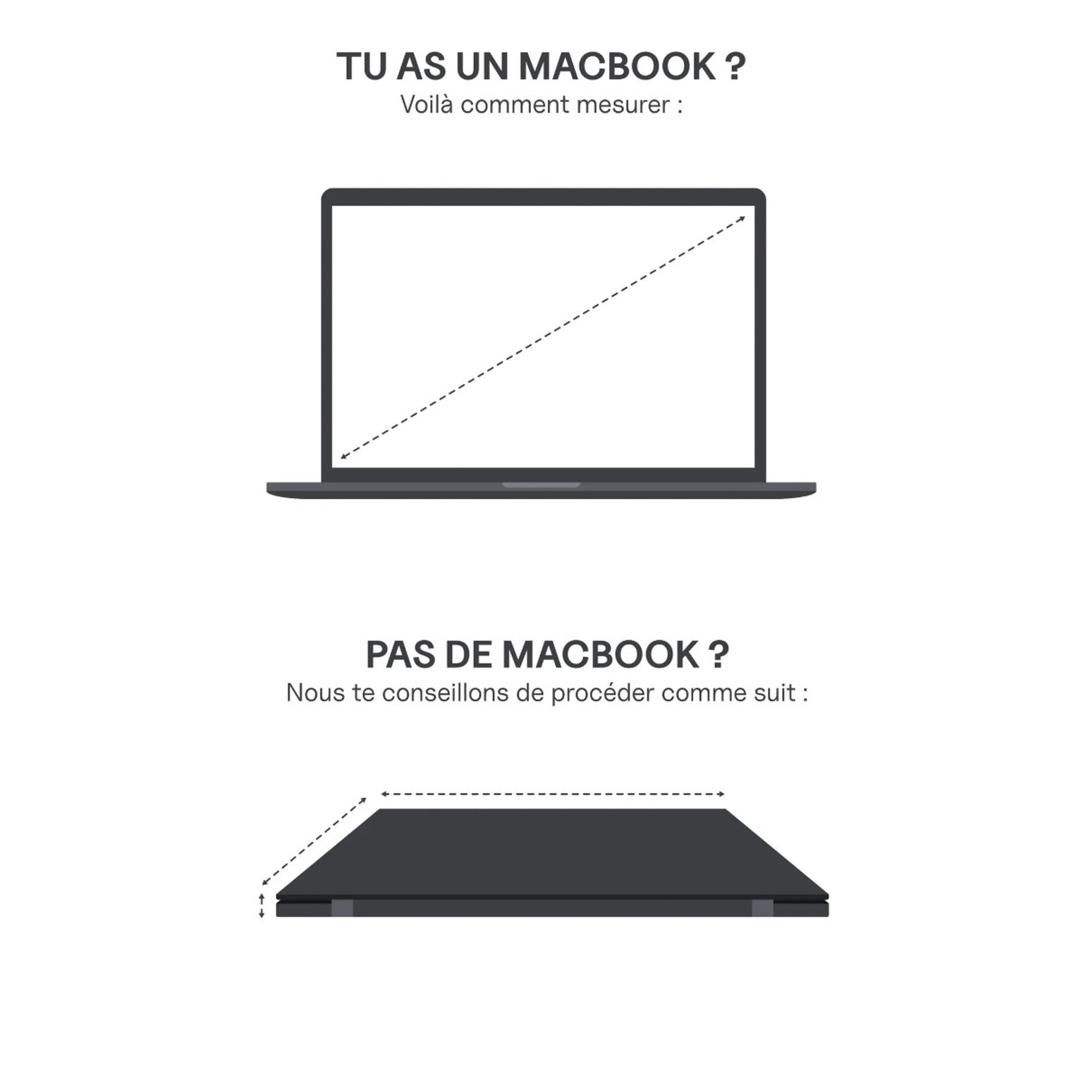 skizze, die veranschaulicht, wie man die zollgröße seines laptops ausmisst.