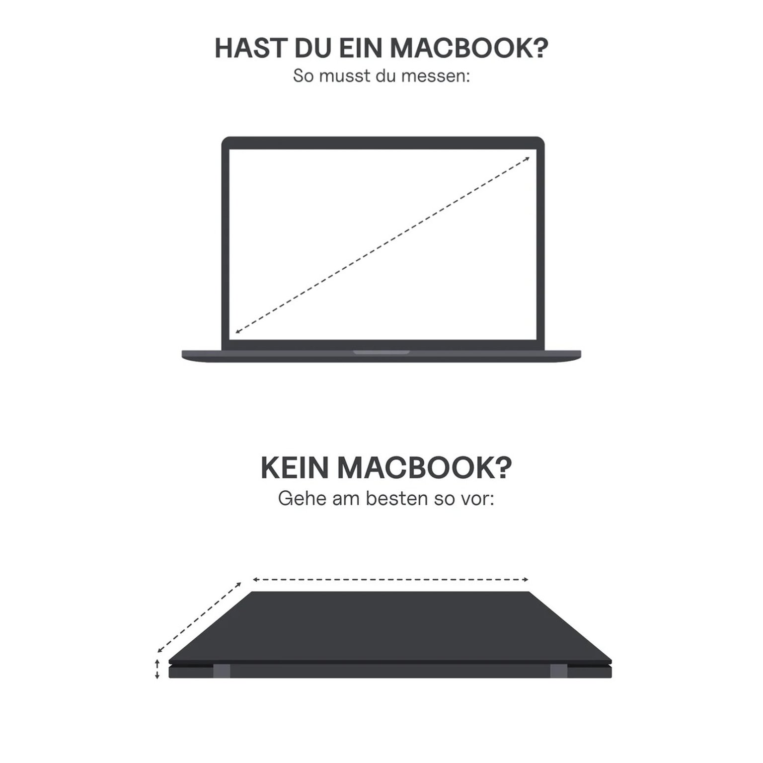 skizze, die veranschaulicht, wie man die zollgröße seines laptops ausmisst.