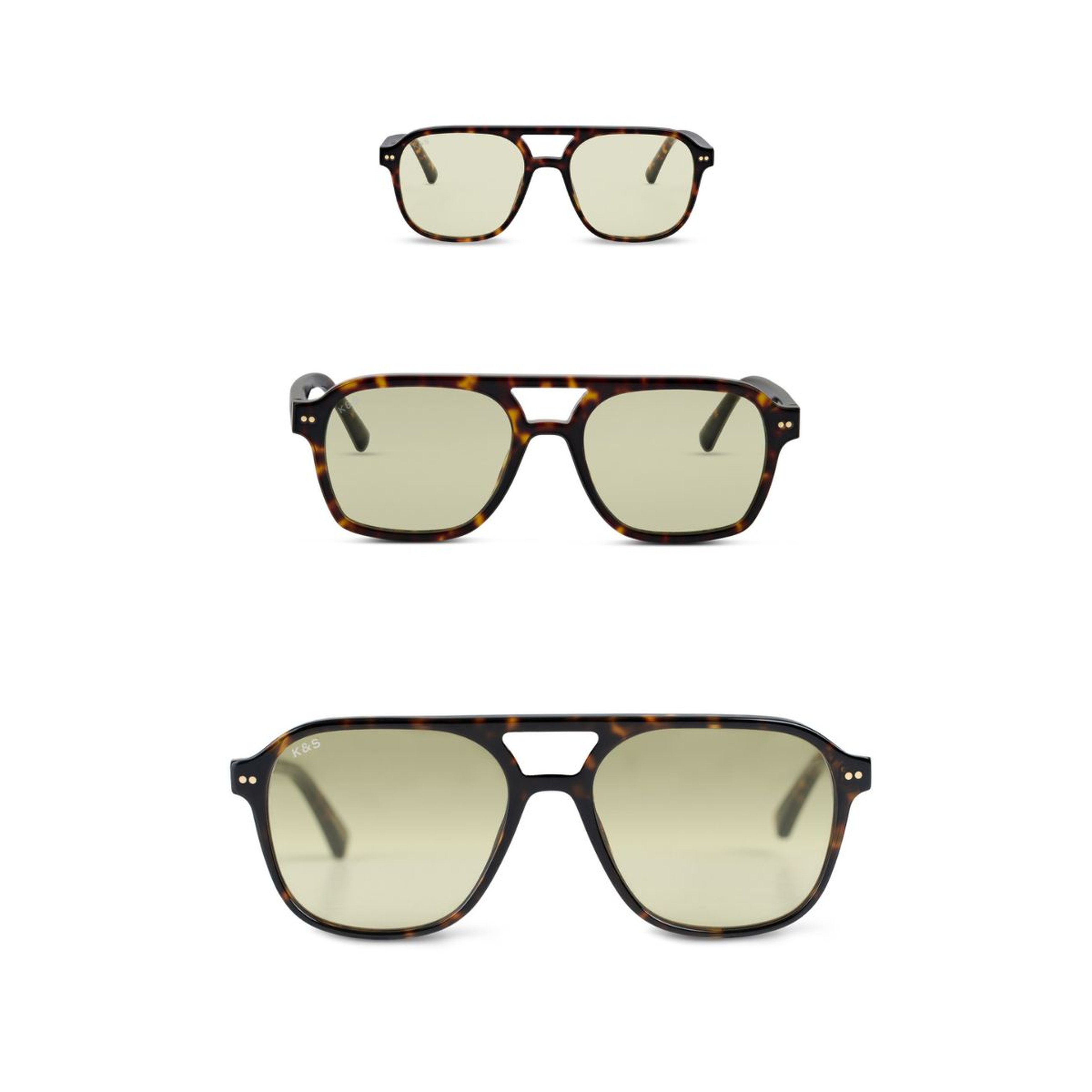 Drei Paare Sonnenbrillen in Havanna-Optik in einer schrittweisen Nahaufnahme. Die Gläser sind leicht getönt und vermitteln einen stilvollen, klassischen Look.