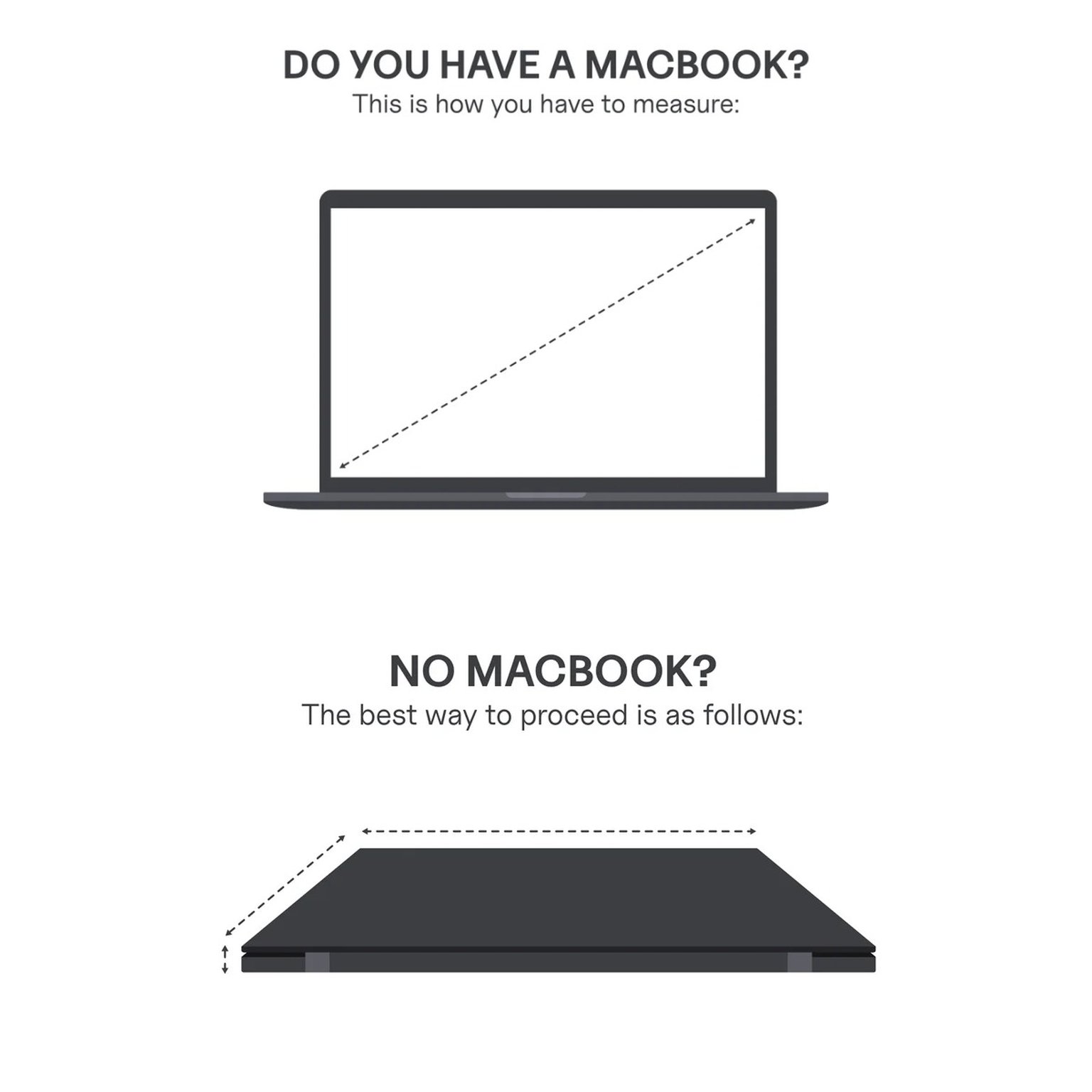 skizze, die veranschaulicht, wie man die zollgröße seines laptops ausmisst.