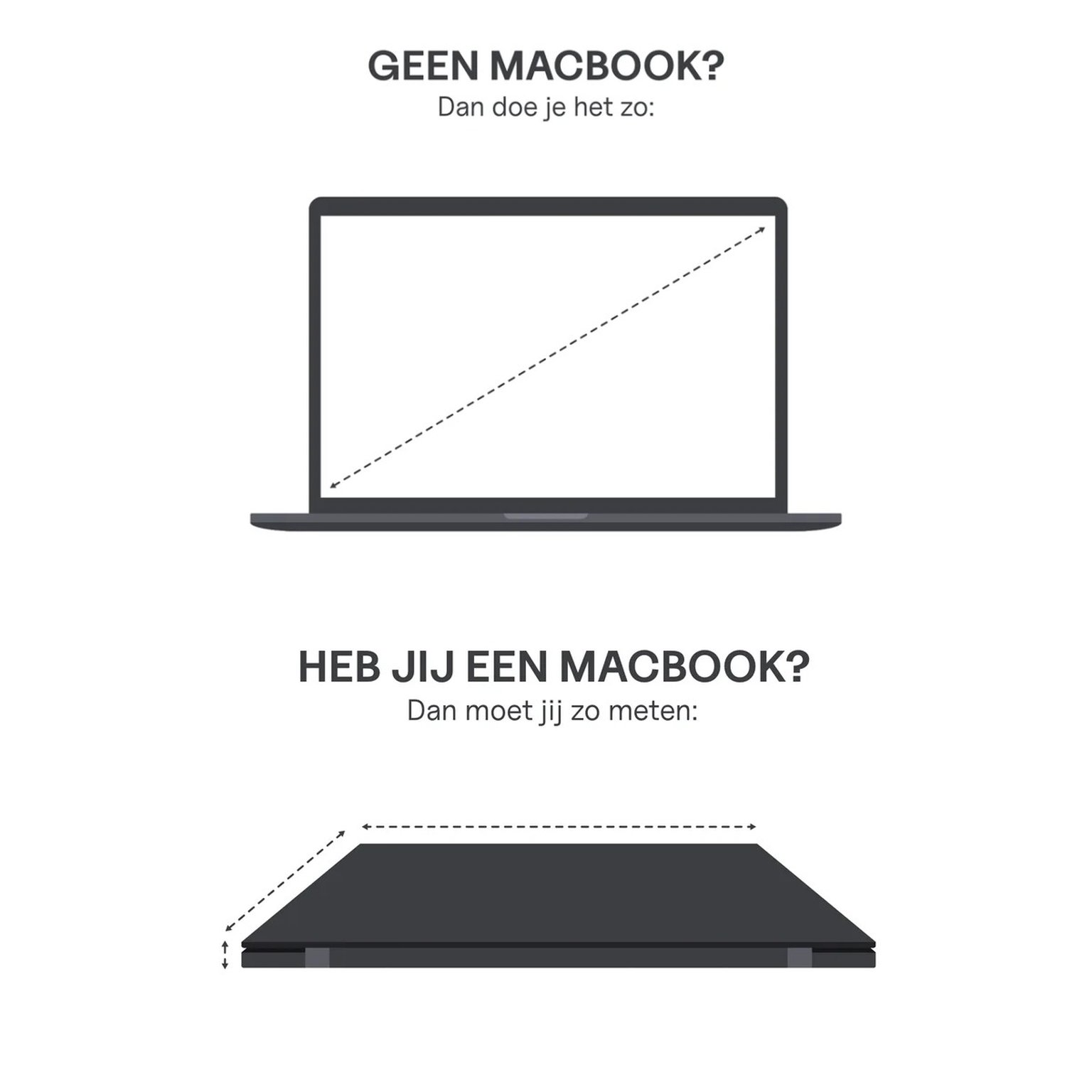 skizze, die veranschaulicht, wie man die zollgröße seines laptops ausmisst.