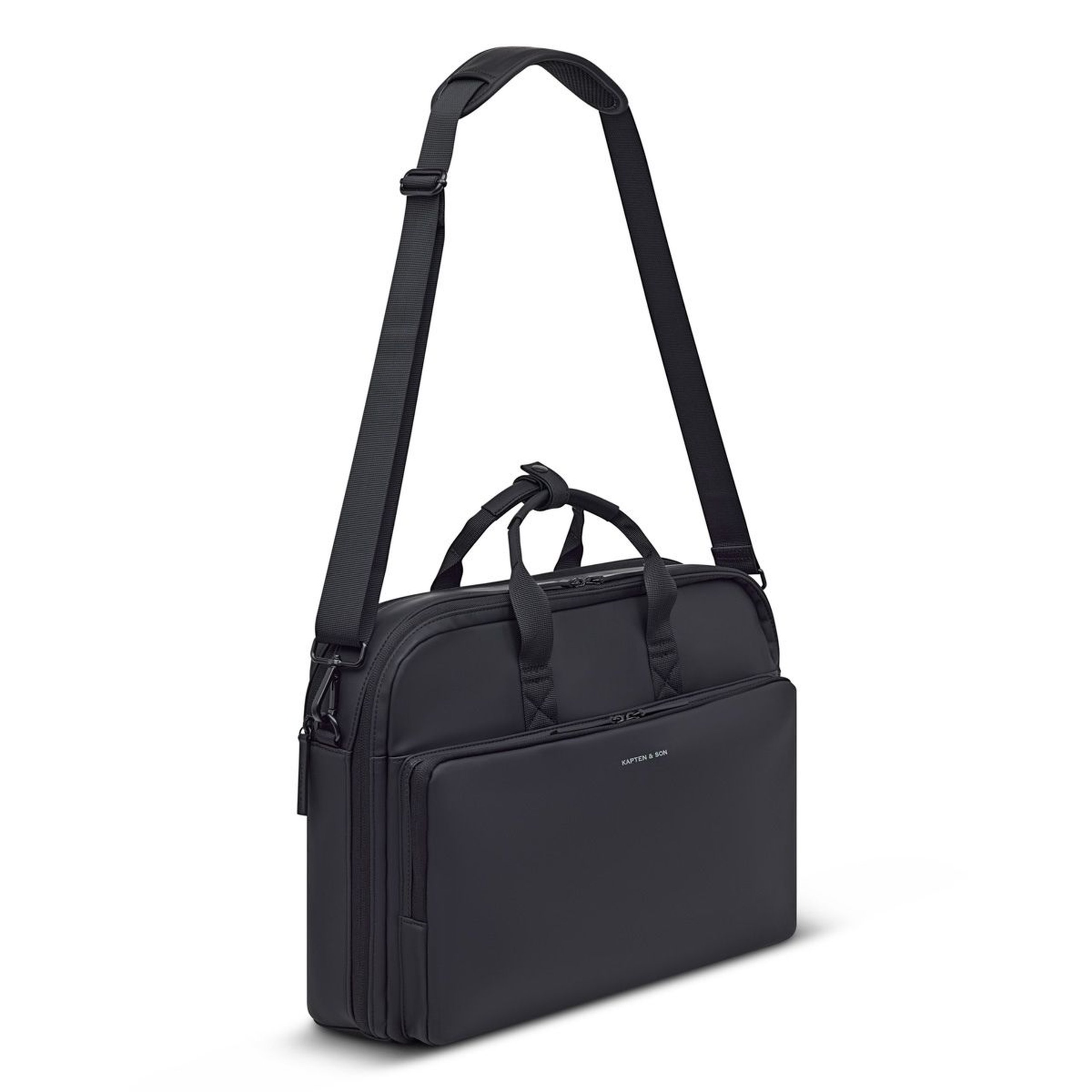 Sac pour ordinateur portable Kapten & Son avec bandoulière réglable et deux poignées de transport, plusieurs compartiments zippés et poche frontale, photographié en vue latérale