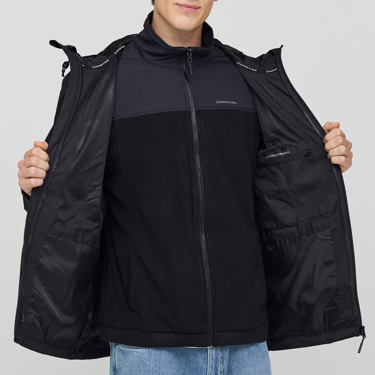 Kapten & Son Everyday Fleece Jacket – Giacca In Pile Teddy Unisex – Morbida Con Tasche Cerniera – All Black/Sandstone/Forest Green - 2