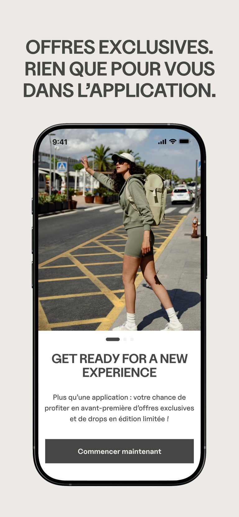 Quatre captures d'écran de l'application Kapten & Son : écran d'accueil avec des offres exclusives, vue d'ensemble des produits avec les catégories femmes et hommes, vue d'ensemble des sacs avec fonction de filtrage et une page de détail produit du sac à dos Bergen Pro Leo Dark Brown.