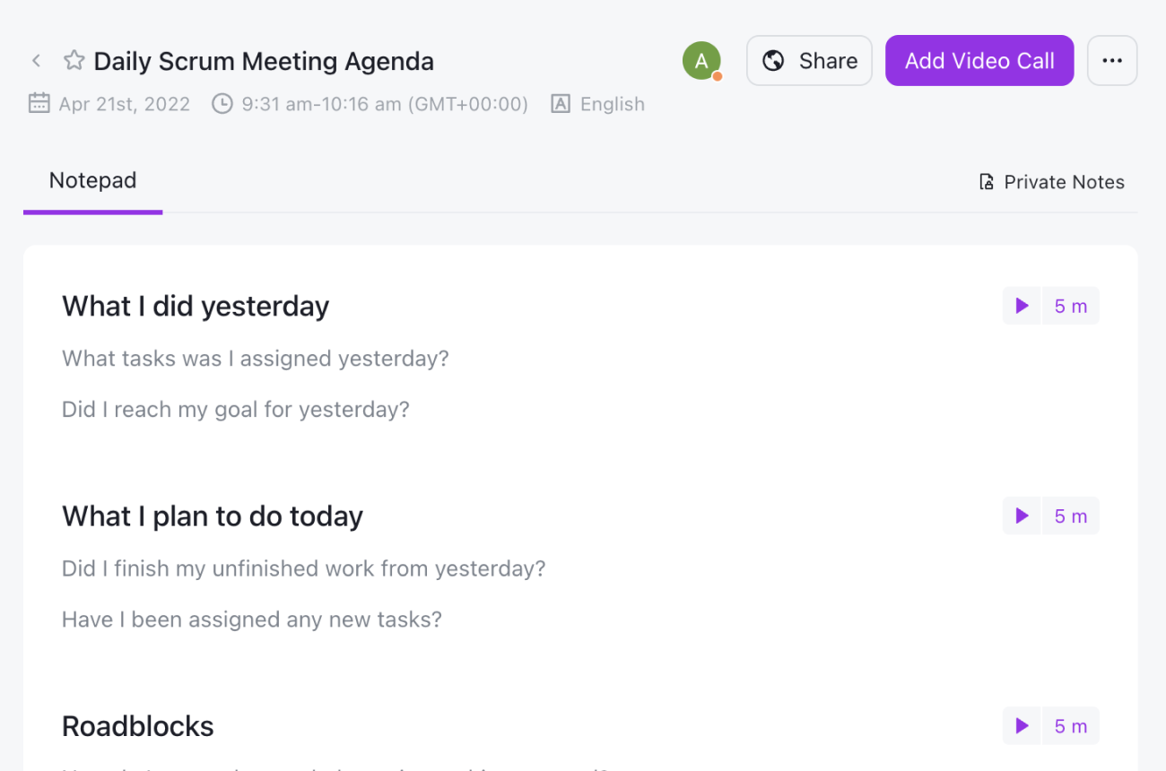 Daily Standup Meeting Agenda