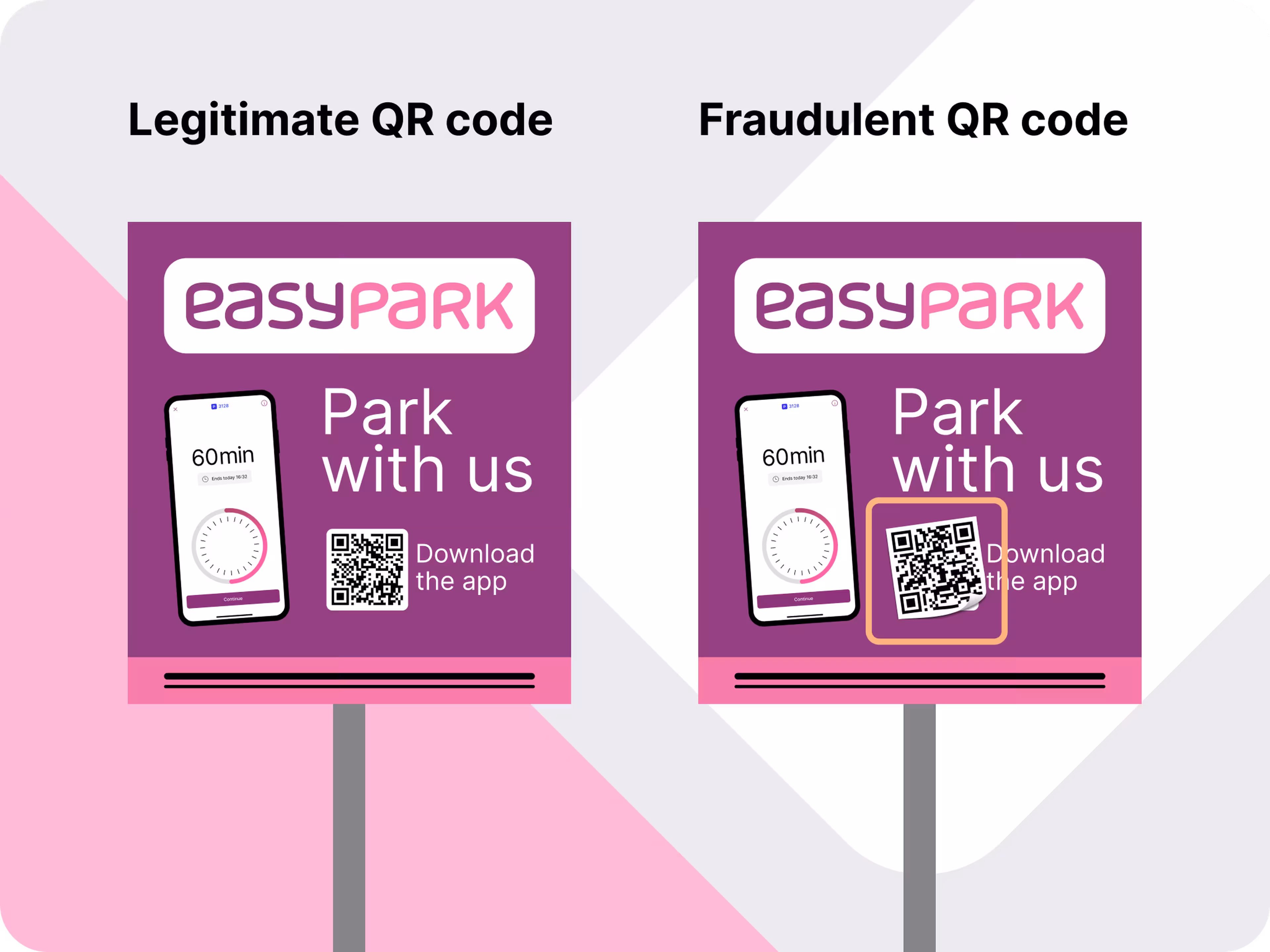EN scam warning QR code on sign