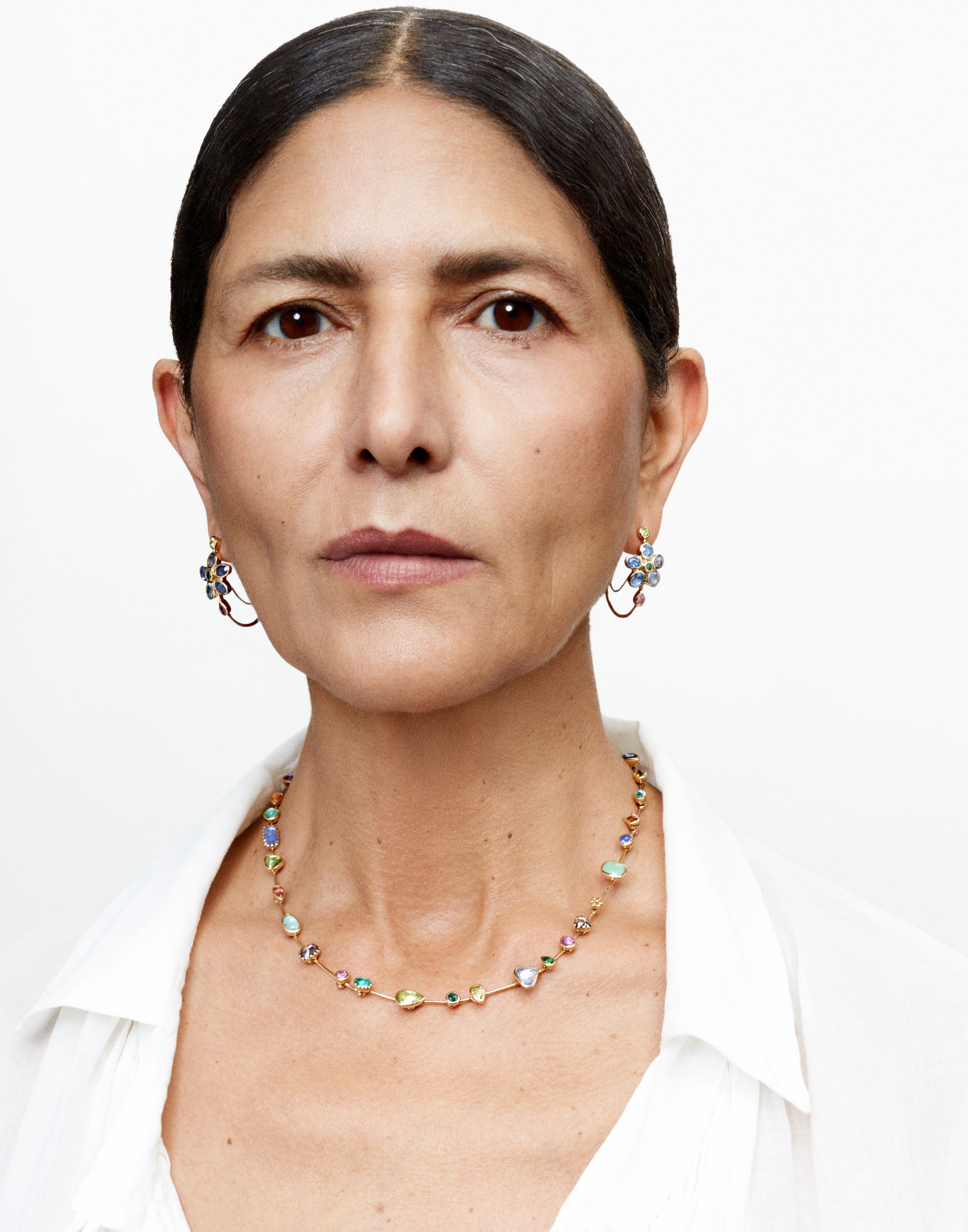 Boucles d'oreilles Poissardes Fleurs Saphir bleu et tsavorite