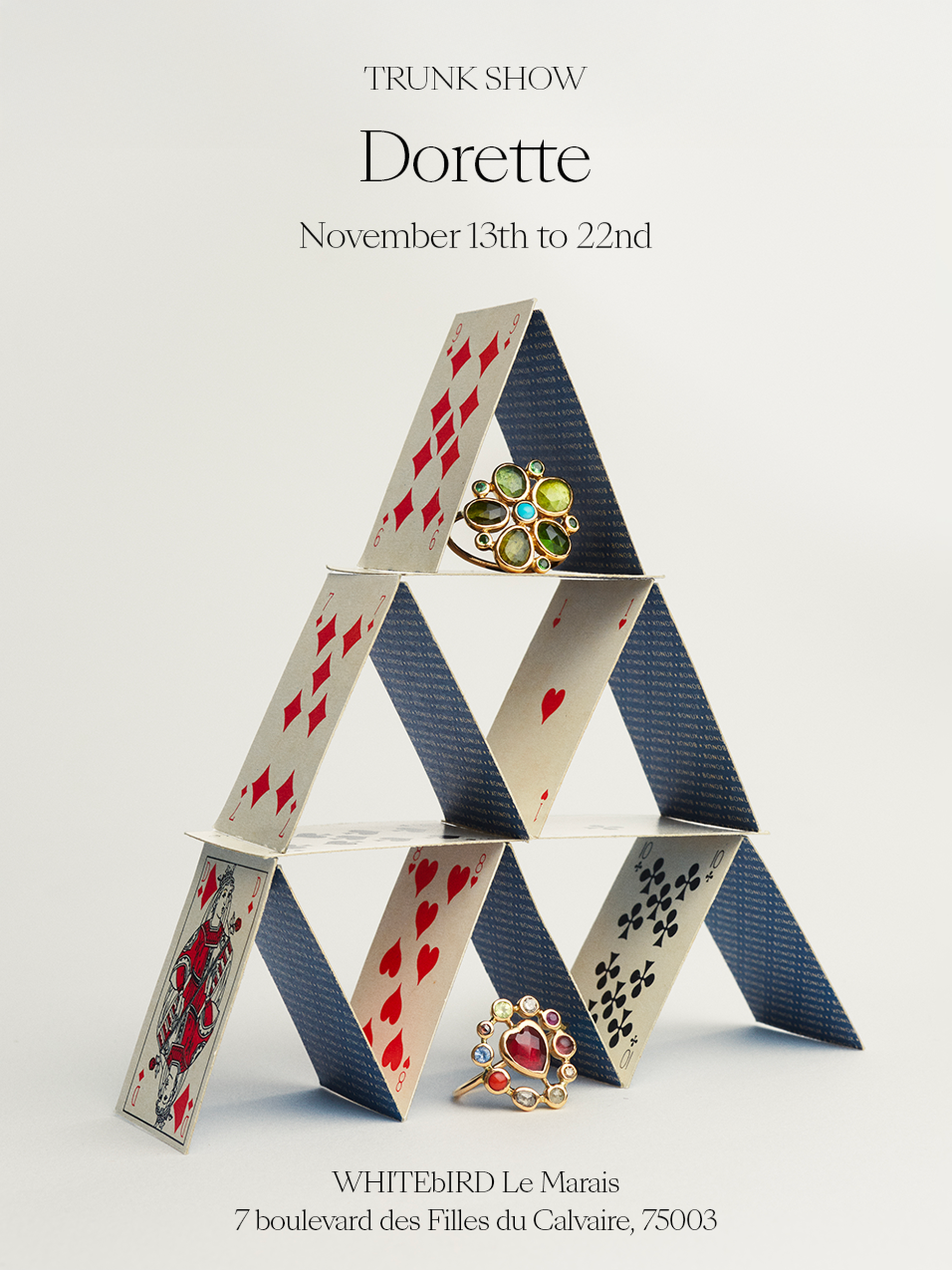 Dorette rings on a card castle