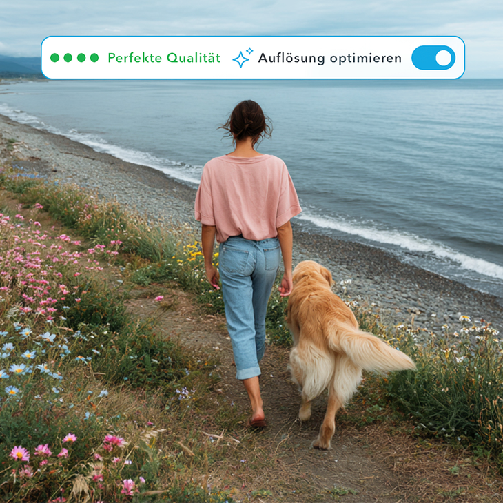 MYPOSTER-Konfigurator mit Qualitätsanzeige und aktivierter Auflösungsoptimierung für einen Fotoabzug