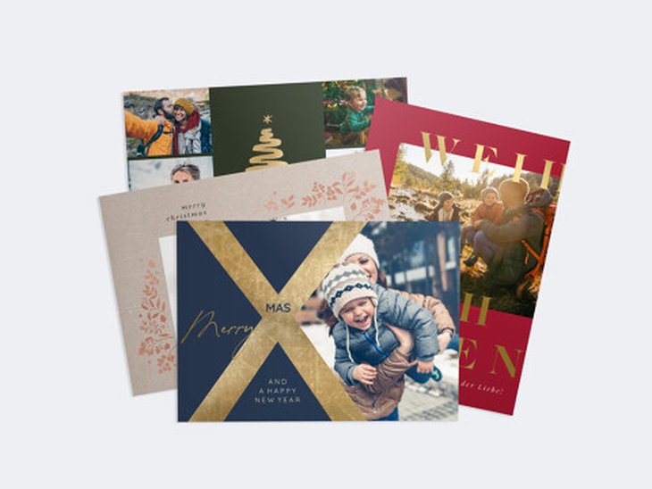 Printplanet® Individuelle Weihnachtskarte Mit Eigenem Foto Gestalten – Motiv „Merry Xmas“ In Grün