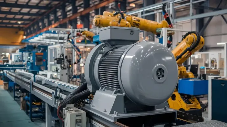 Servo motor industrial instalado em linha de produção automatizada