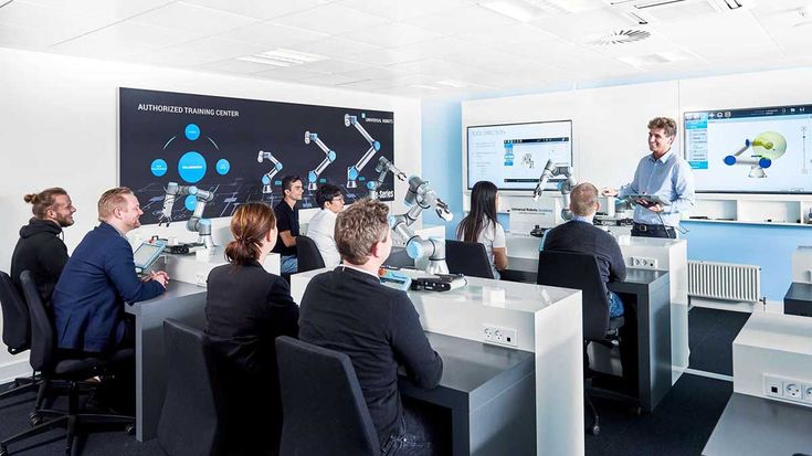 Universal Robots offer free online training the UR Academy in addition to classroom training conducted both in-house and through Authorized Training Centers run by channel partners across the world