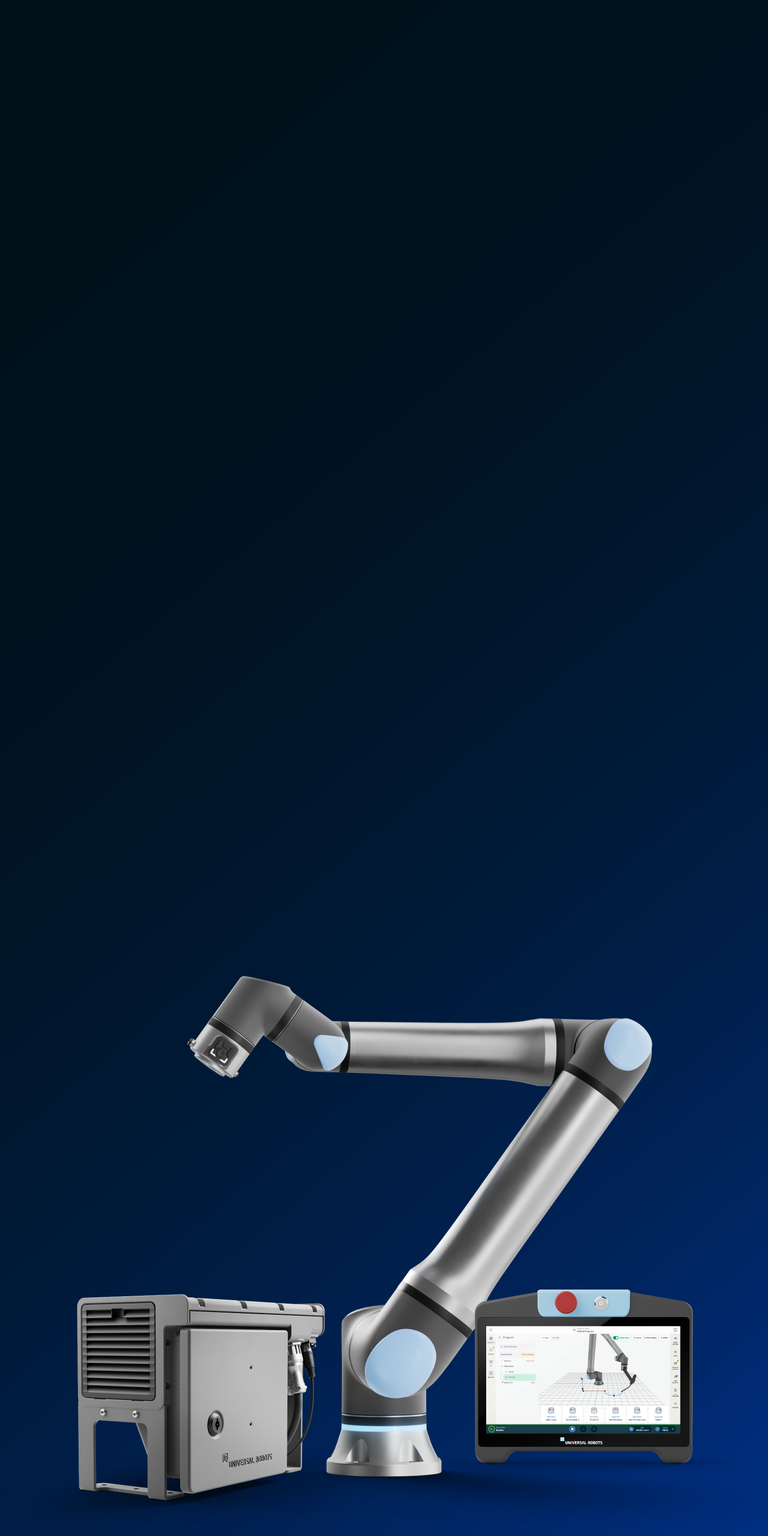 Universal Robots Gen 7 robotics platform:a g-Series robot arm, TP7 Core teach pendant and CB7 Core controller