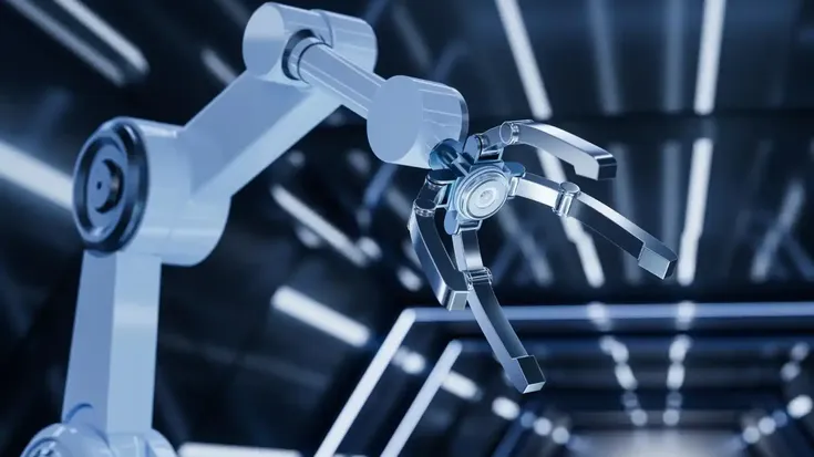 O braço robótico industrial aumenta a precisão, produtividade e automação nas linhas de produção.