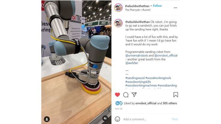 從一位AWSF訪客的Instagram貼文中可以看出，他很快就了解到協作型機器人自動化的優勢。