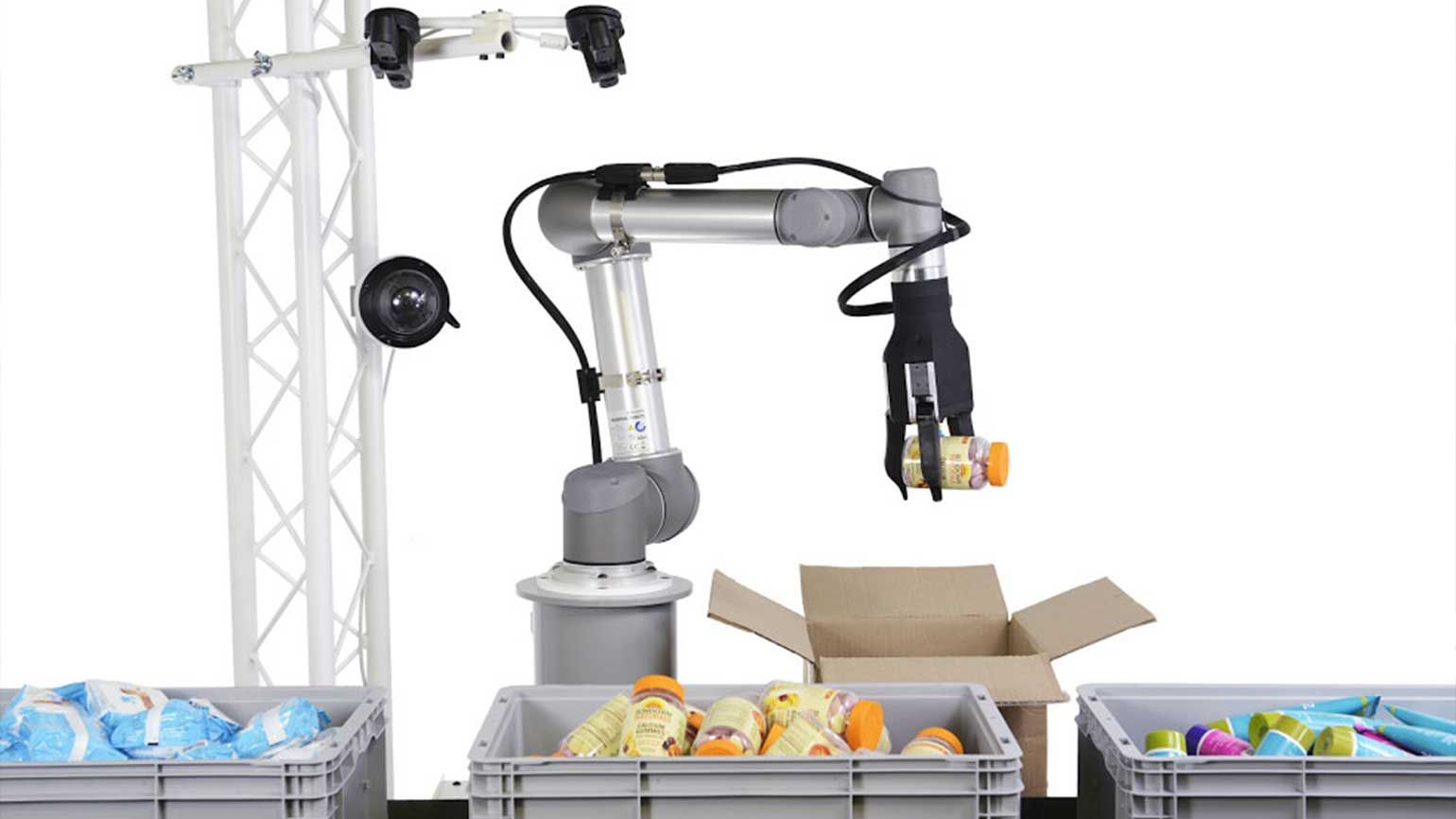 전통적인 공장 로봇과 달리&nbsp;RightHand Robotics&nbsp;의 RightPick은 UR 공동 로봇과 함께 작동하는 지능형 그리퍼와 결합 된 기계 학습 백엔드를 사용하여 수십만 가지 품목을 처리합니다.