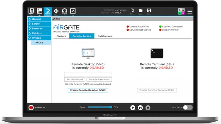 來自優傲教導器的Polyscope介面,能透過Airgate的VNC連結存取。