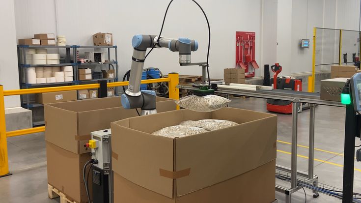 able to palletize up to 600 kg of bags in just 15 minutes