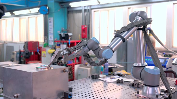 The UR12e cobot allows operators to set welding paths and parameters quickly using intuitive hand-teaching capability.