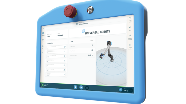 PolyScope X interface displayed on a Universal Robots teach pendant
