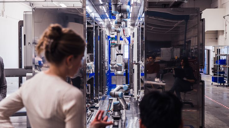 Multiply Labs' solution is a modular robotic cluster featuring multiple Universal Robot arms working in parallel
