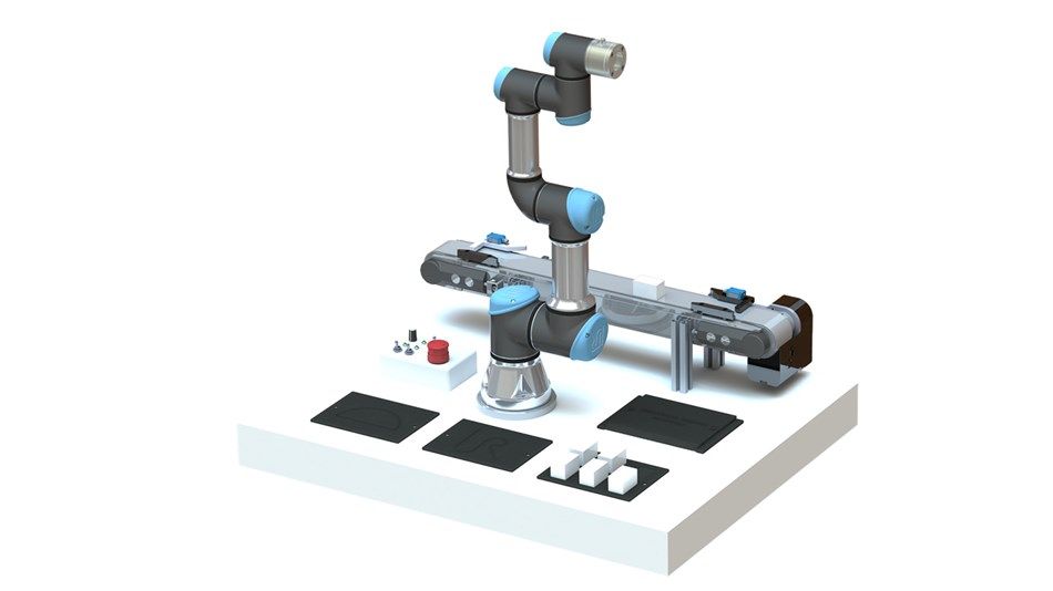Edu Hardware: cobot, conveyor belt with sensors, 3D printed parts and I/O simulator
